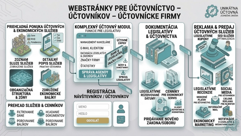 Web pre účtovnícku firmu — prehľad služieb, cenník, dopyt, blog